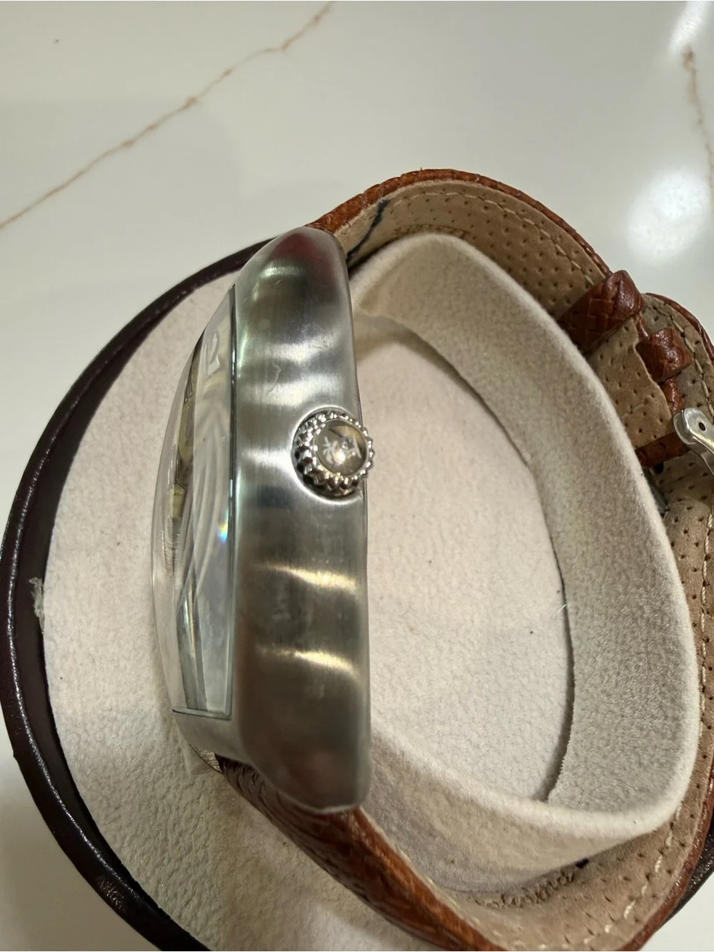 Tommy Bahama Men's Tonneau Gold Dial Quartz Brown Leather Strap Watch
